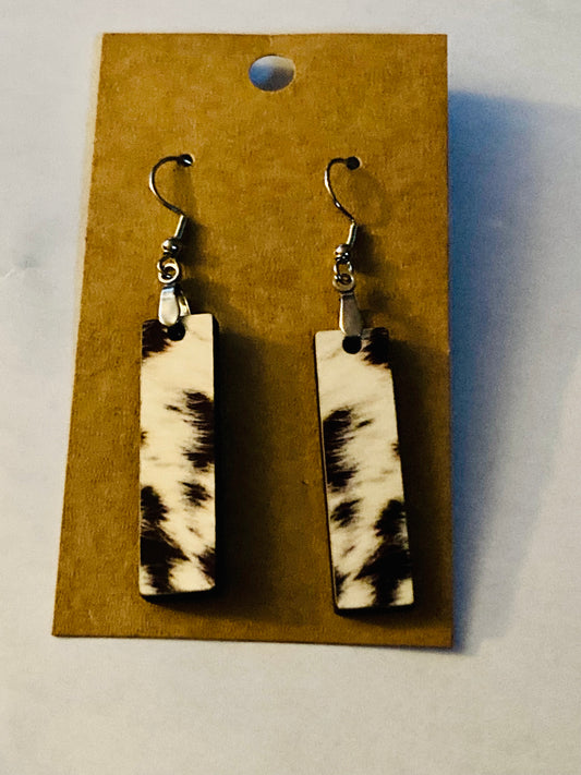 Brown Cow Print (BE06) -  Bar Shape Earrings - 1.5"