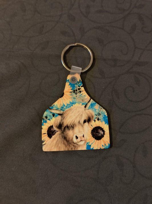 Sunflower Cow - Cattle Tag Keychain