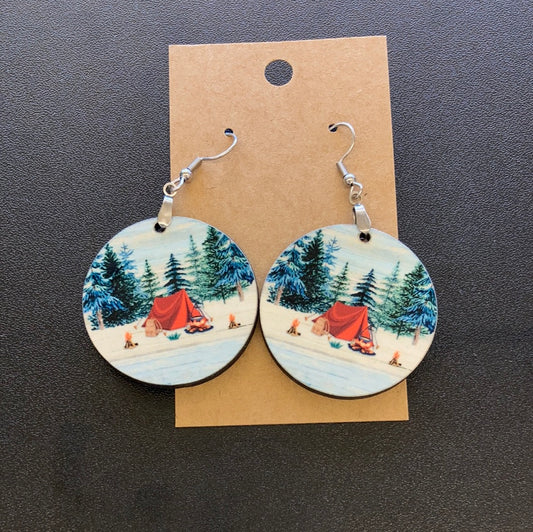 Tent Campsite (R40) - Round Earrings 1.5"