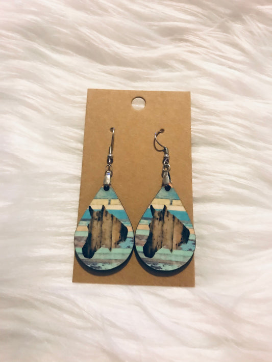 Multicolor with Horse Head Tear Drop Earrings