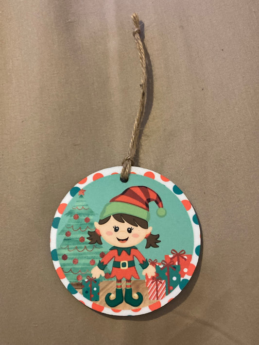 Girl Elf (R92) Round Ornament