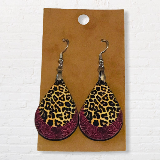 Print and Maroon Tear Drop Earrings