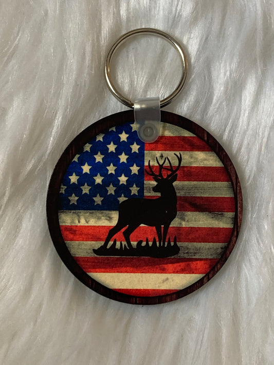 Flag Deer - Circle Keychain
