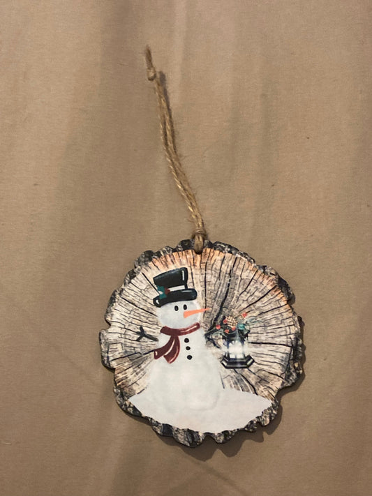 Snowman Lantern (WS16) Wood Slice Ornament