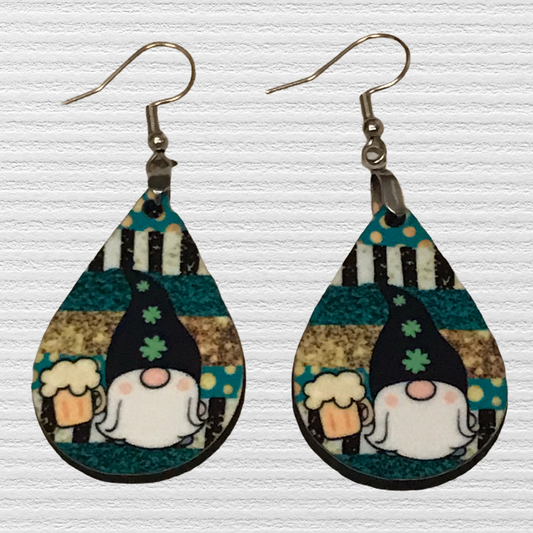 Gnome with Mug (TD06) Tear Drop Earrings