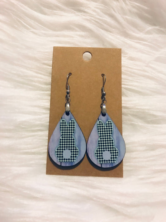 Lavender with Plaid Bunny (TD01) Tear Drop Earrings