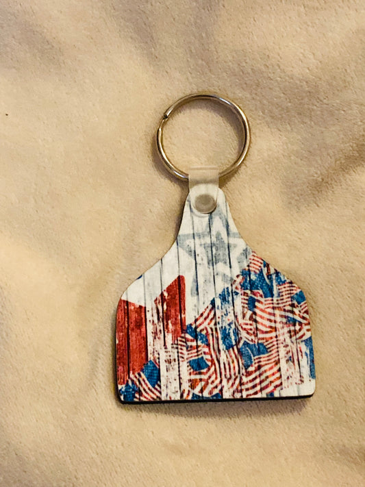 Flag & Stars (CT13) - Cattle Tag Keychain