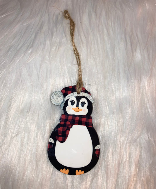 Red and Black Plaid Scarf Penguin Ornament
