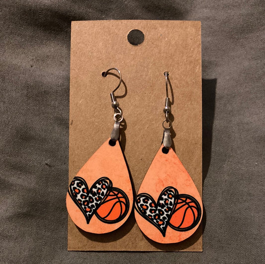 Heart Basketball -  Tear Drop Earrings