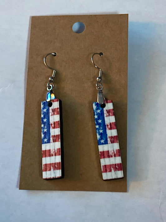 Rustic Flag (BE12) -  Bar Shape Earrings - 1.5"