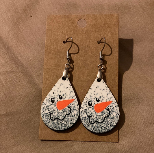 Glitter Snowman -  Tear Drop Earrings