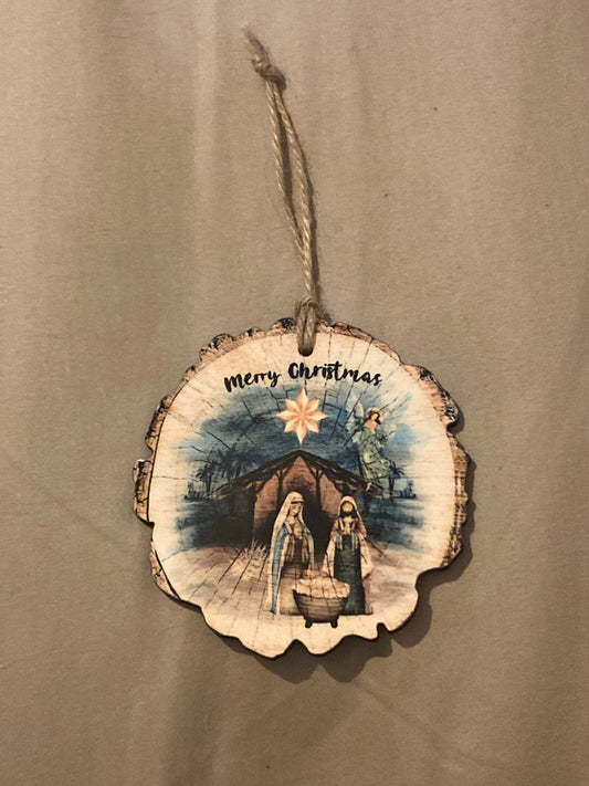Merry Christmas Nativity (WS11) Wood Slice Ornament