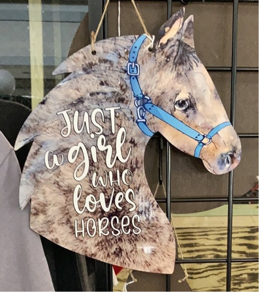 Just a Girl Who Loves Horses (HH01) - Horse Head Wall Hanging Sign - Large