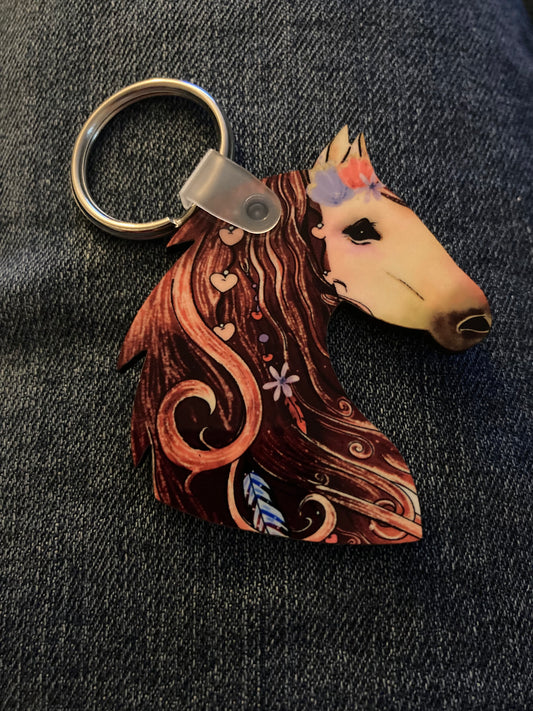 Brown with Pink (HH07) - Horse Head Keychain