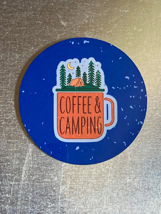 Coffee & Camping - Circle Magnet - R15