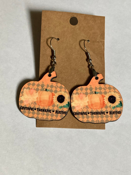 Grateful Thankful Blessed (PU01) - Pumpkin Earrings 1.5"