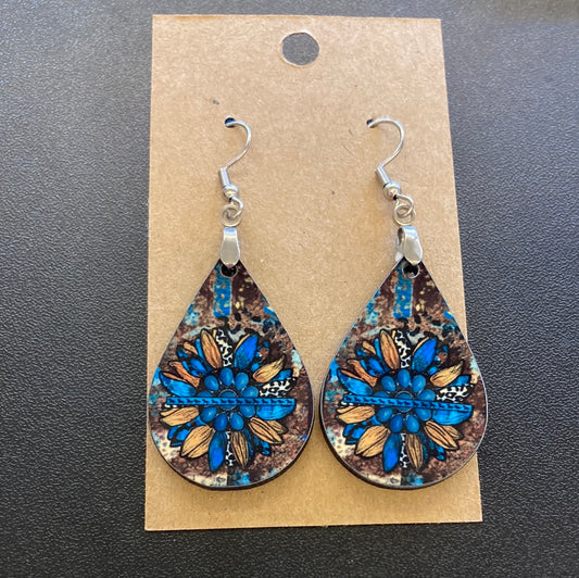 Western Sunflower Tear Drop Earrings