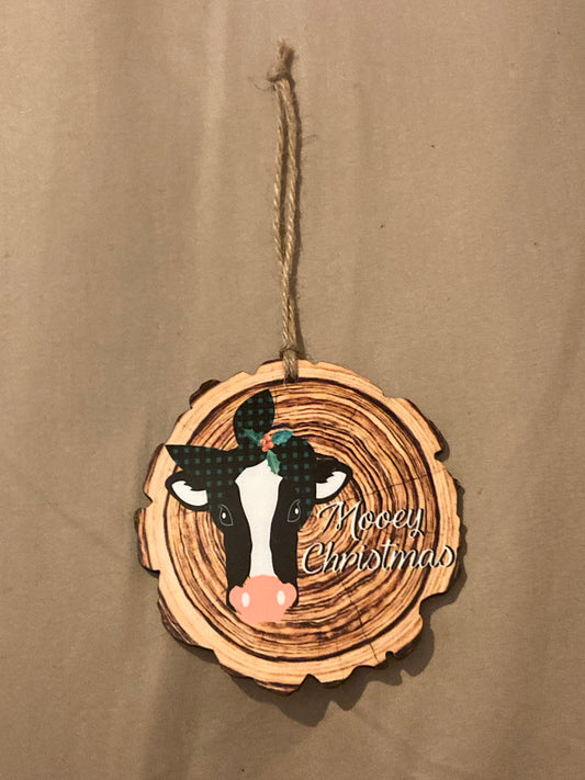 Mooey Christmas Green (WS12) Wood Slice Ornament