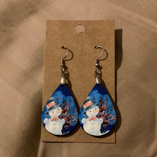 Snowman Bow tie- Tear Drop Earrings