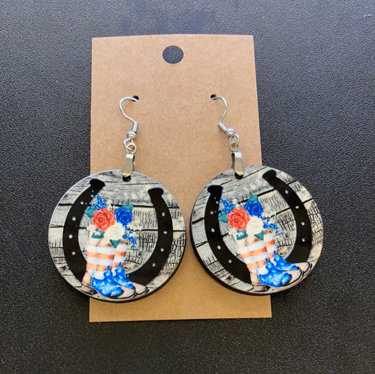 Horseshoe Boots- Round Earrings 1.5" - R02