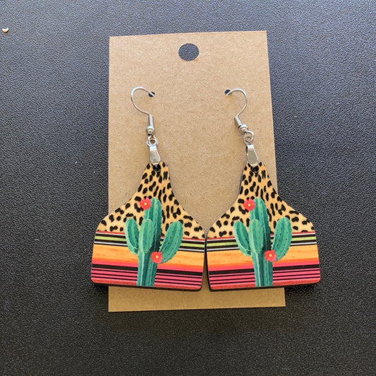 Cactus Print and Stripe  - Cattle Tag Earrings 1.5"