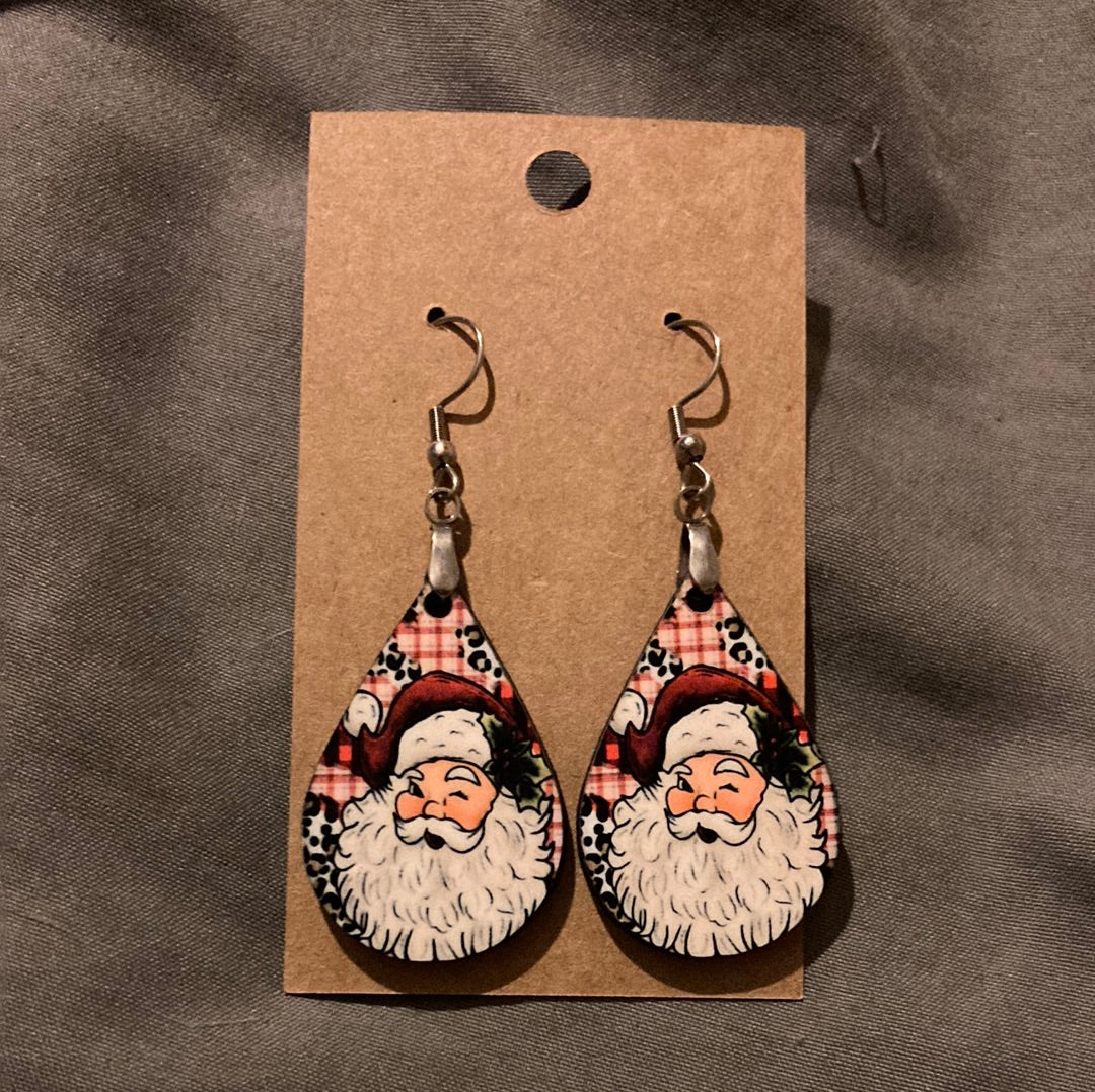Winking Santa -  Tear Drop Earrings