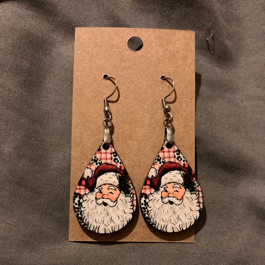 Winking Santa -  Tear Drop Earrings