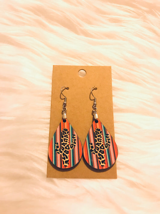 Sarape with Cactus Tear Drop Earrings