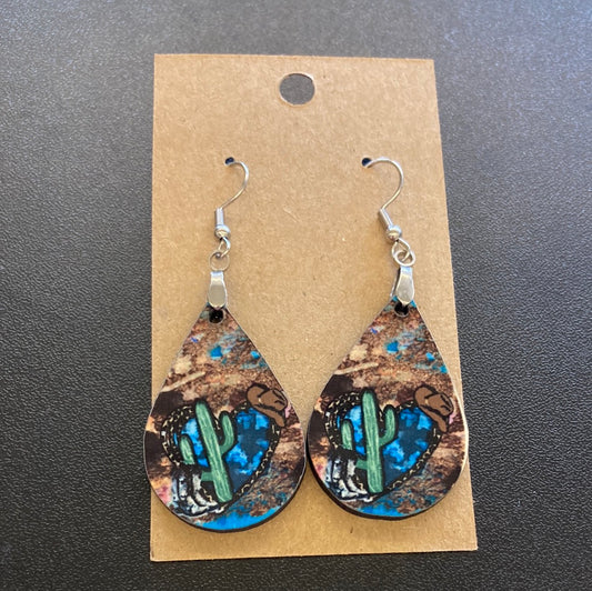 Western Cactus Hat Tear Drop Earrings