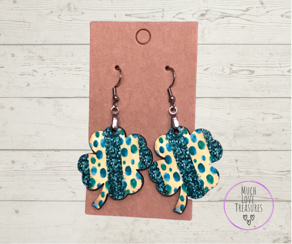Green and Gold (C02) Clover Earrings