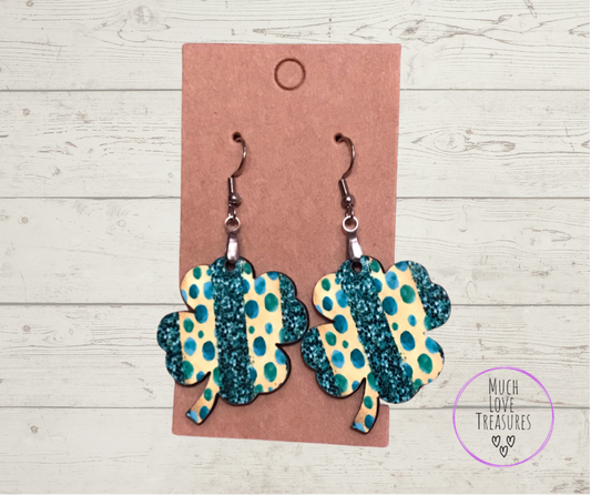 Green and Gold (C02) Clover Earrings