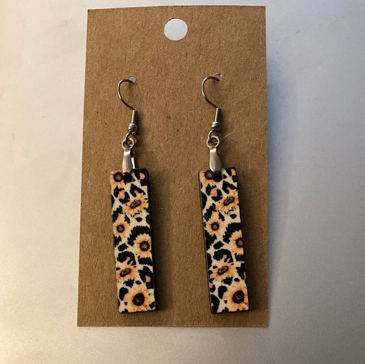 Sunflower Print 1 (BE17) -  Bar Shape Earrings - 1.5"