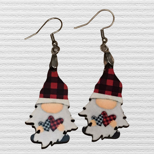 Buffalo Plaid Hearts (G11) Gnome Earrings - 1.5"