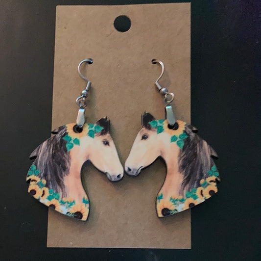 Brown with Sunflowers (HH02) - Horse Earrings