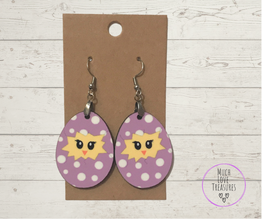 Purple Pastel Egg Shape Earrings with Chick (E04)