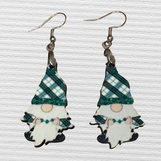 Green Plaid (G24) Gnome 1.5" Earrings