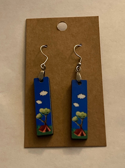 Tent (BE15) -  Bar Shape Earrings - 1.5"