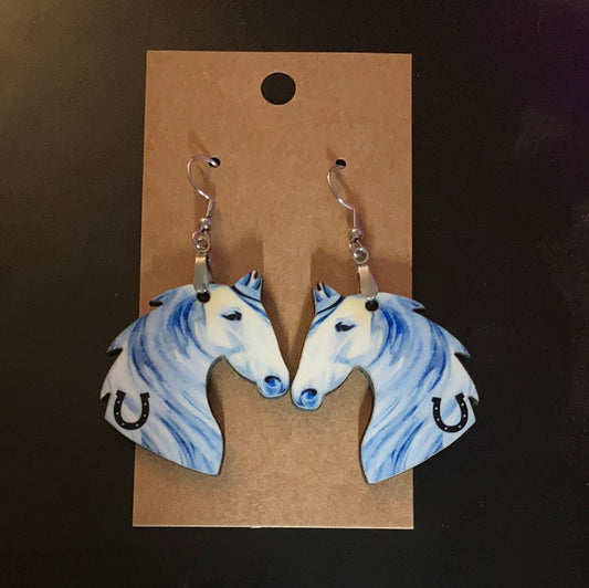 White with Horseshoe (HH05) - Horse Earrings