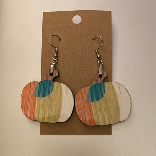 Wood Pumpkin (PU15) - Pumpkin Earrings 1.5"