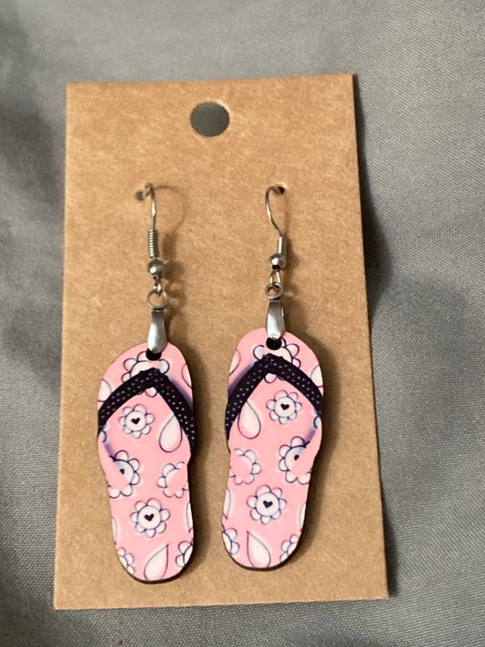 Pink Floral (FF35) - Flip Flop Earrings 1.5"