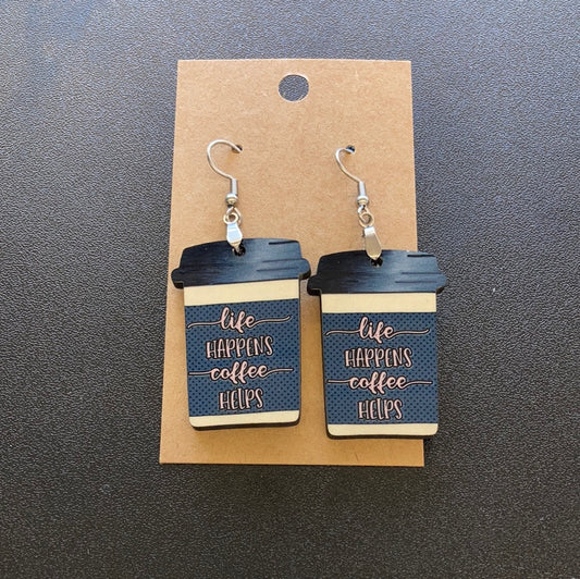 Life Happens Coffee Helps - Coffee Cup Earrings 1.5"