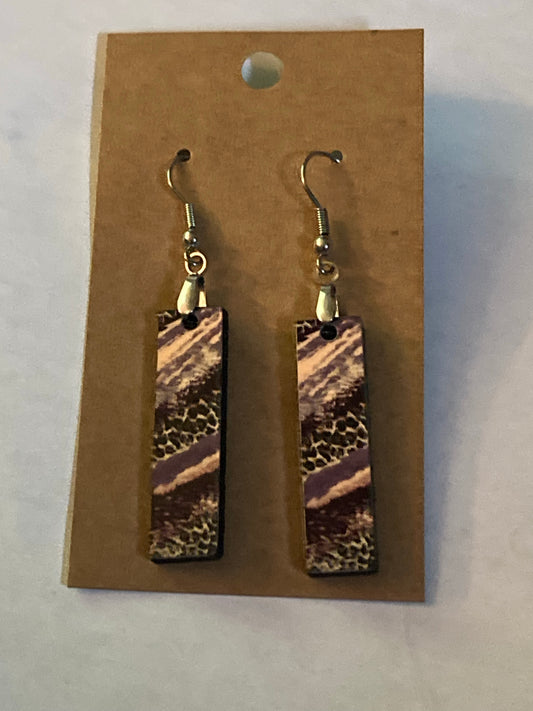 Purple, Gold, & Print (BE11) -  Bar Shape Earrings - 1.5"