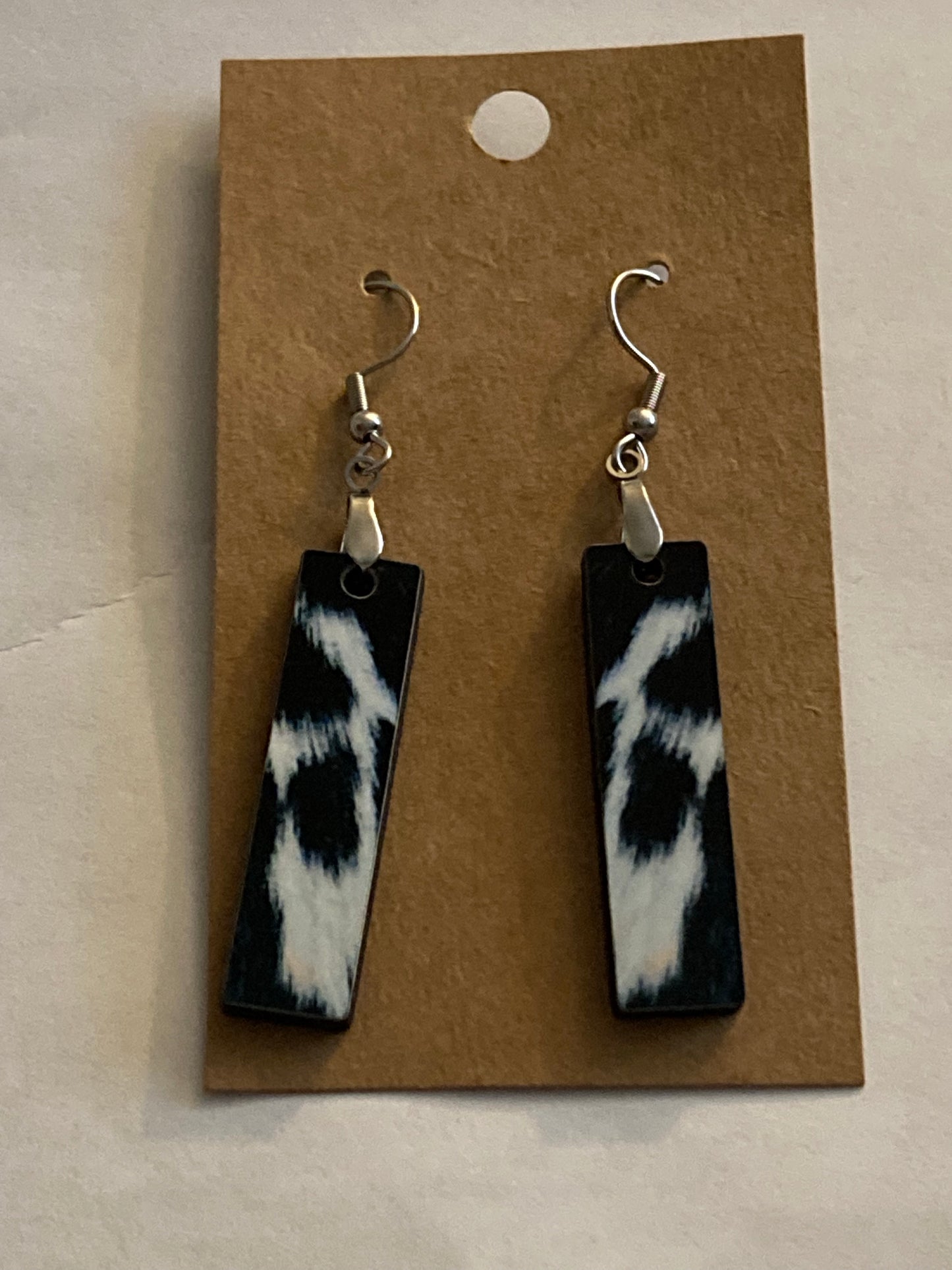 Black and White Cow Hide (BE02) -  Bar Shape Earrings - 1.5"