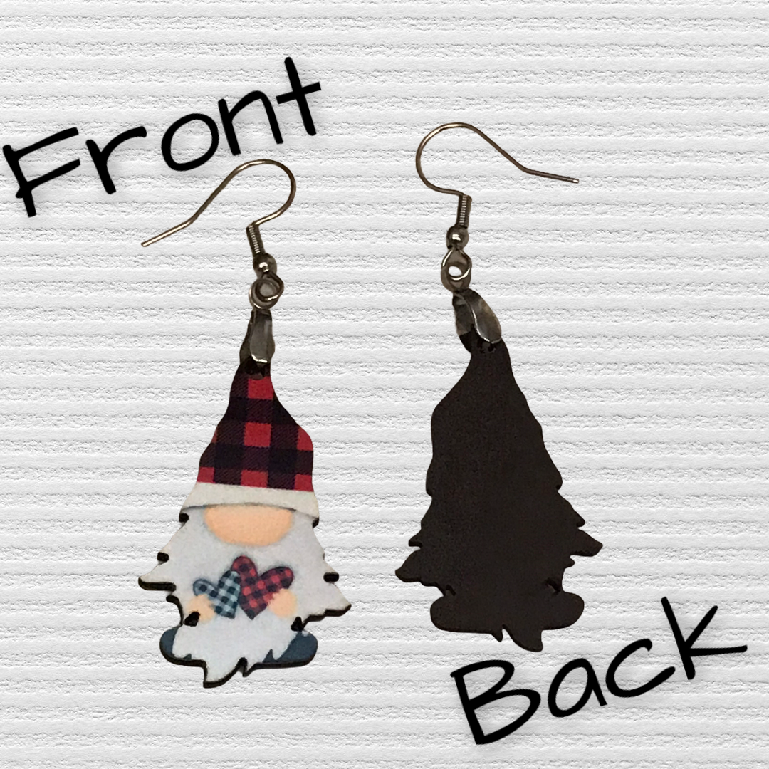 Buffalo Plaid Hearts (G11) Gnome Earrings - 1.5"