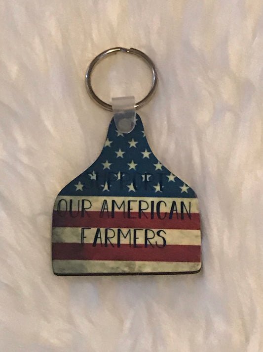 Support Our American Farmers (CT11) - Cow Tag Shape Keychain
