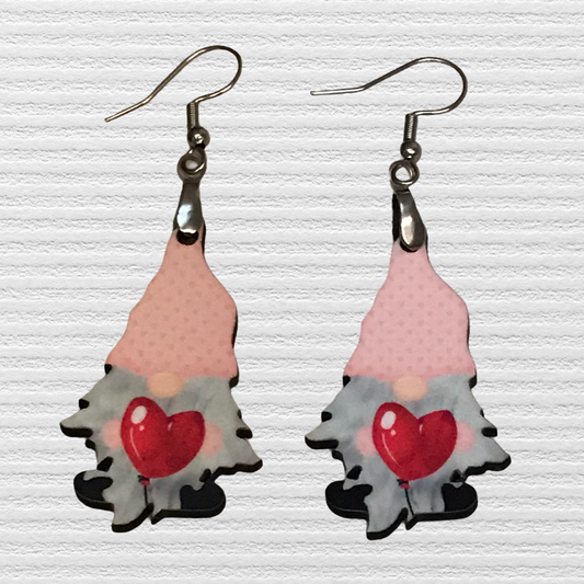 Pink Gnome with Heart (G27) 1.5" Earrings