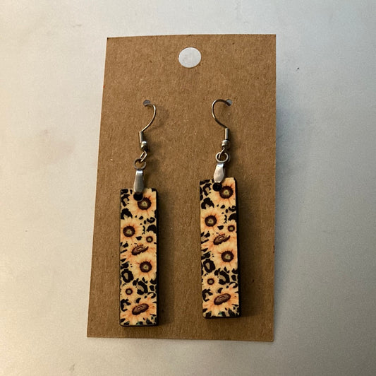 Sunflower Print 3 (BE19) -  Bar Shape Earrings - 1.5"
