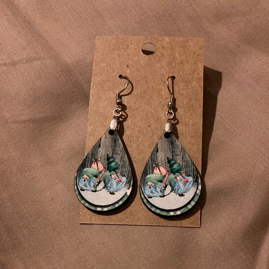 Gnomes Green 2 Tier -  Tear Drop Earrings