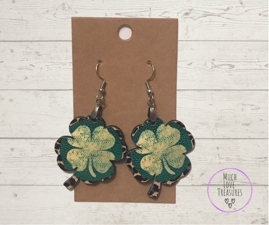 Print and Green (C06) Clover Earrings