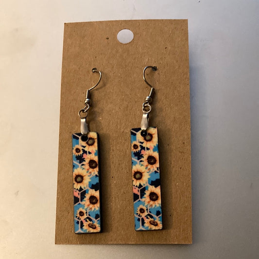 Sunflower Print 2 (BE18) -  Bar Shape Earrings - 1.5"